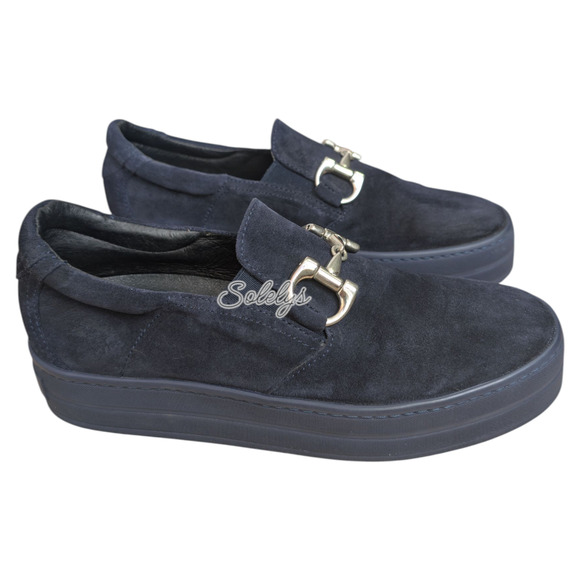 Gabriella Michel Suede Leather Slip On Horsebit Platform Loafer Sneaker Navy 39 - Picture 5 of 10